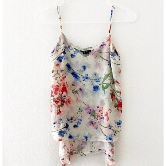 Theory Sz S 100% SILK Floral Print V Neck Tank Too Blouse High Low Hem Cami - Picture 5 of 14